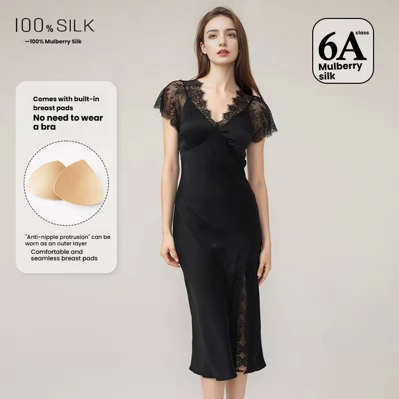 Lace Dress - Damen Sexy Spitzen-Seidennachthemd 19 Momme Maulbeerseide