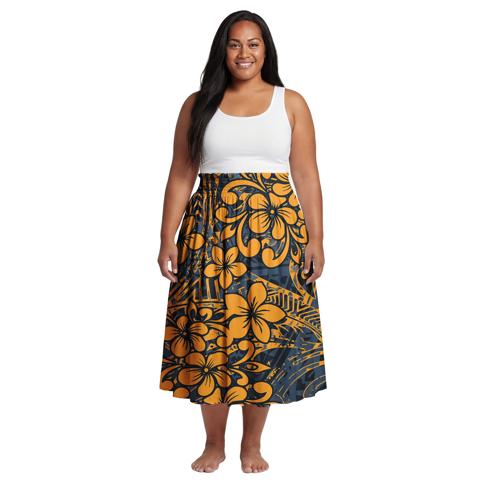 Midi Dress - Exzellentes Blumenmuster-Kleid mit individuellem Polynesischen Design,