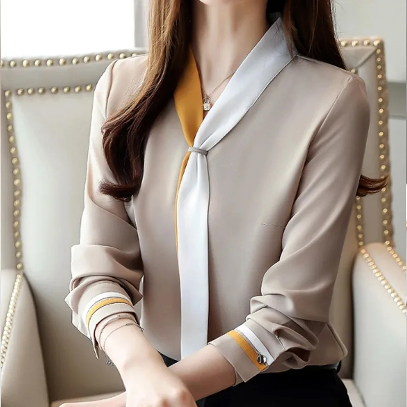 Silk Blouse - Herbst Büro Shirt Vintage Langarm Chiffon