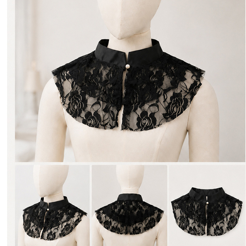 Lace Dress - Eleganter Spitzen-Blumen-Falschkragen-Schal für Damen, abnehmbarer Stehkragen